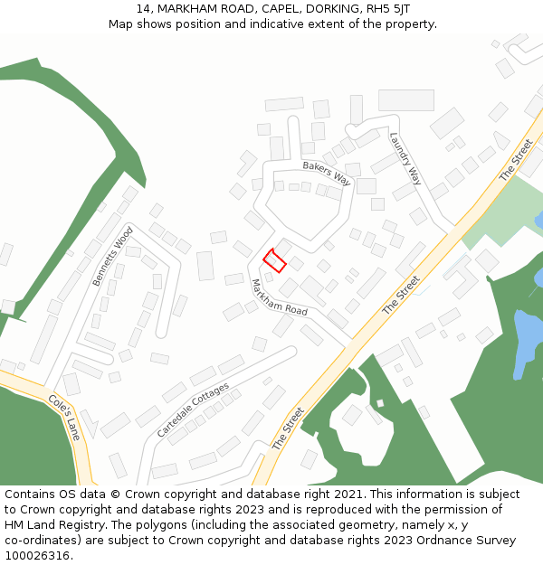 14, MARKHAM ROAD, CAPEL, DORKING, RH5 5JT: Location map and indicative extent of plot