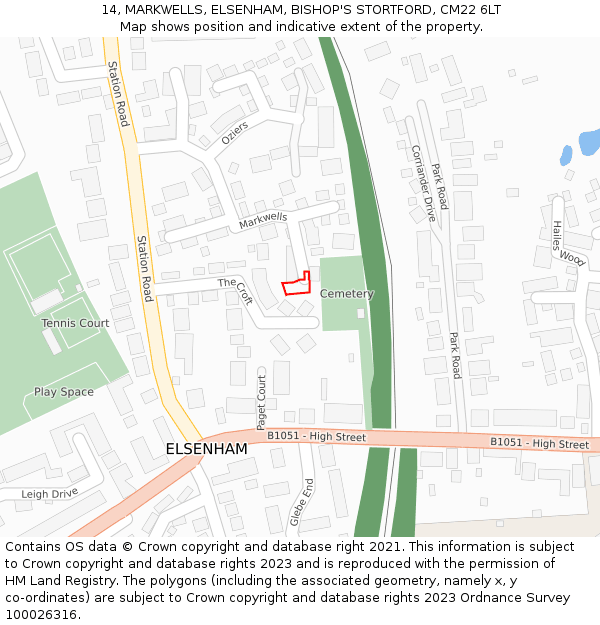 14, MARKWELLS, ELSENHAM, BISHOP'S STORTFORD, CM22 6LT: Location map and indicative extent of plot