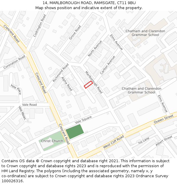 14, MARLBOROUGH ROAD, RAMSGATE, CT11 9BU: Location map and indicative extent of plot