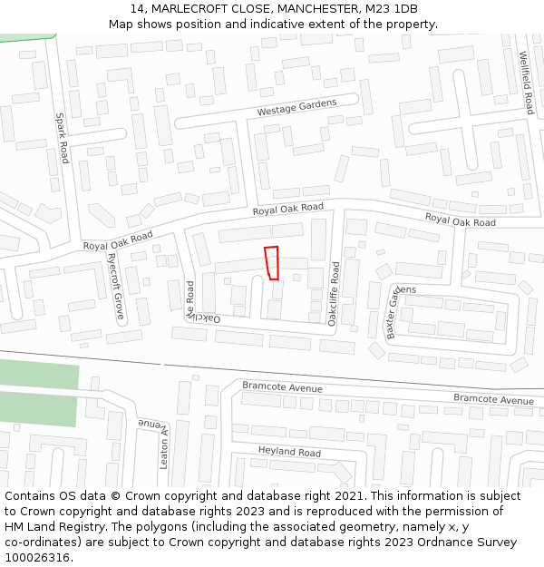 14, MARLECROFT CLOSE, MANCHESTER, M23 1DB: Location map and indicative extent of plot