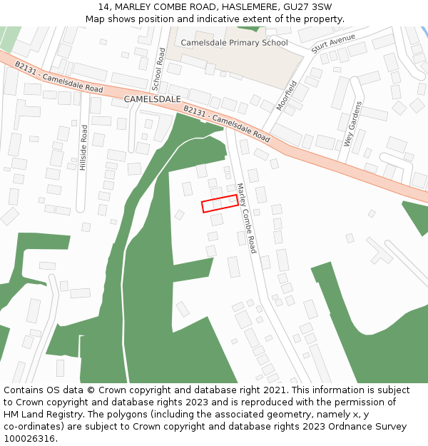14, MARLEY COMBE ROAD, HASLEMERE, GU27 3SW: Location map and indicative extent of plot