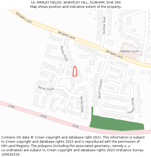 14, MARLEY FIELDS, WHEATLEY HILL, DURHAM, DH6 3AX: Location map and indicative extent of plot