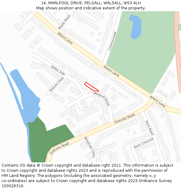 14, MARLPOOL DRIVE, PELSALL, WALSALL, WS3 4LH: Location map and indicative extent of plot