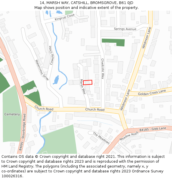 14, MARSH WAY, CATSHILL, BROMSGROVE, B61 0JD: Location map and indicative extent of plot