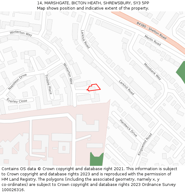 14, MARSHGATE, BICTON HEATH, SHREWSBURY, SY3 5PP: Location map and indicative extent of plot