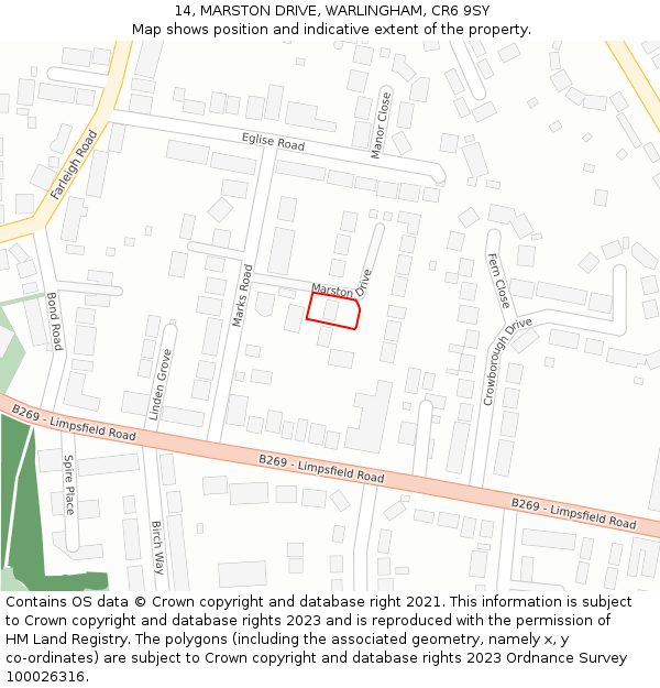 14, MARSTON DRIVE, WARLINGHAM, CR6 9SY: Location map and indicative extent of plot