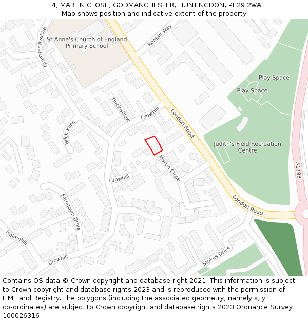 14, MARTIN CLOSE, GODMANCHESTER, HUNTINGDON, PE29 2WA: Location map and indicative extent of plot