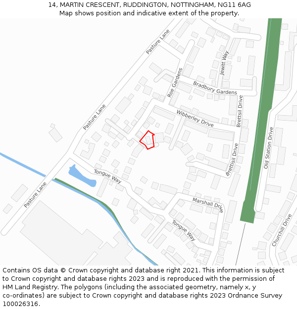 14, MARTIN CRESCENT, RUDDINGTON, NOTTINGHAM, NG11 6AG: Location map and indicative extent of plot