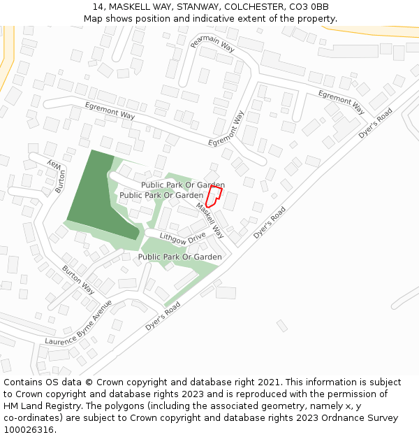 14, MASKELL WAY, STANWAY, COLCHESTER, CO3 0BB: Location map and indicative extent of plot