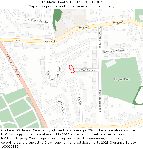 14, MASON AVENUE, WIDNES, WA8 9LD: Location map and indicative extent of plot