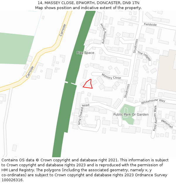 14, MASSEY CLOSE, EPWORTH, DONCASTER, DN9 1TN: Location map and indicative extent of plot