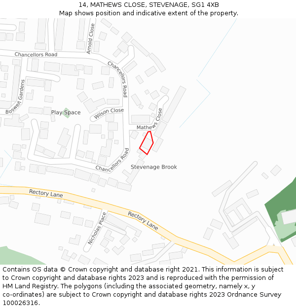 14, MATHEWS CLOSE, STEVENAGE, SG1 4XB: Location map and indicative extent of plot