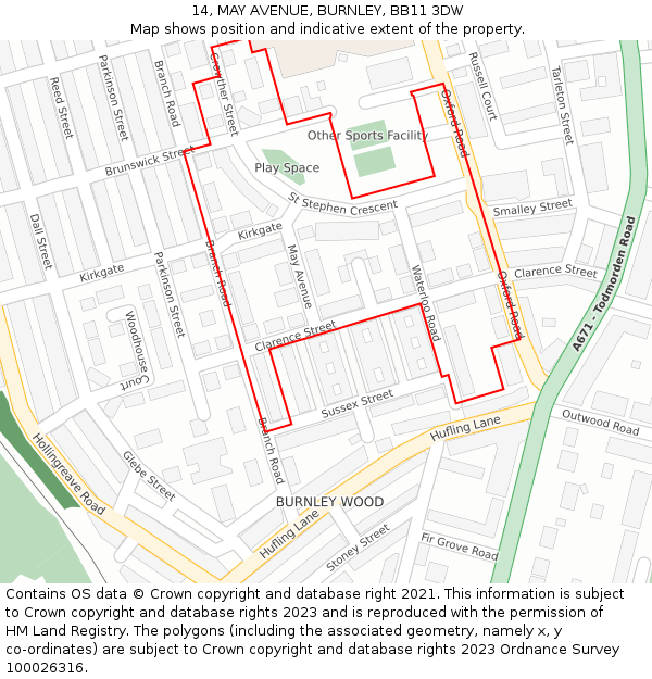 14, MAY AVENUE, BURNLEY, BB11 3DW: Location map and indicative extent of plot