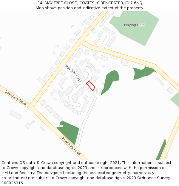 14, MAY TREE CLOSE, COATES, CIRENCESTER, GL7 6NQ: Location map and indicative extent of plot