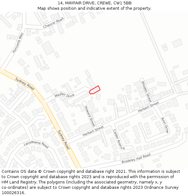 14, MAYFAIR DRIVE, CREWE, CW1 5BB: Location map and indicative extent of plot