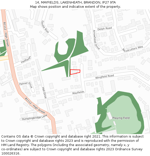 14, MAYFIELDS, LAKENHEATH, BRANDON, IP27 9TA: Location map and indicative extent of plot