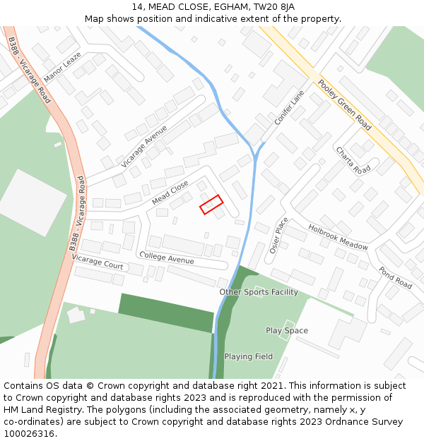 14, MEAD CLOSE, EGHAM, TW20 8JA: Location map and indicative extent of plot