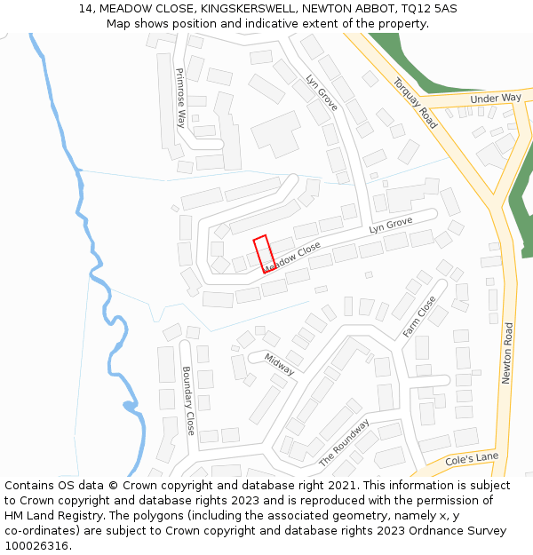 14, MEADOW CLOSE, KINGSKERSWELL, NEWTON ABBOT, TQ12 5AS: Location map and indicative extent of plot