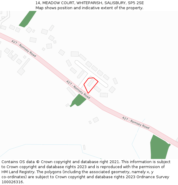 14, MEADOW COURT, WHITEPARISH, SALISBURY, SP5 2SE: Location map and indicative extent of plot