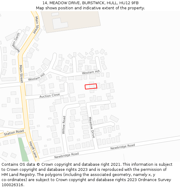 14, MEADOW DRIVE, BURSTWICK, HULL, HU12 9FB: Location map and indicative extent of plot