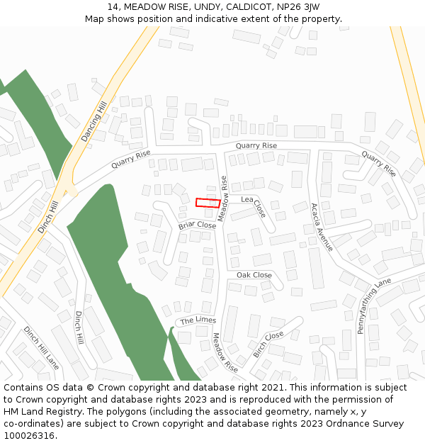 14, MEADOW RISE, UNDY, CALDICOT, NP26 3JW: Location map and indicative extent of plot