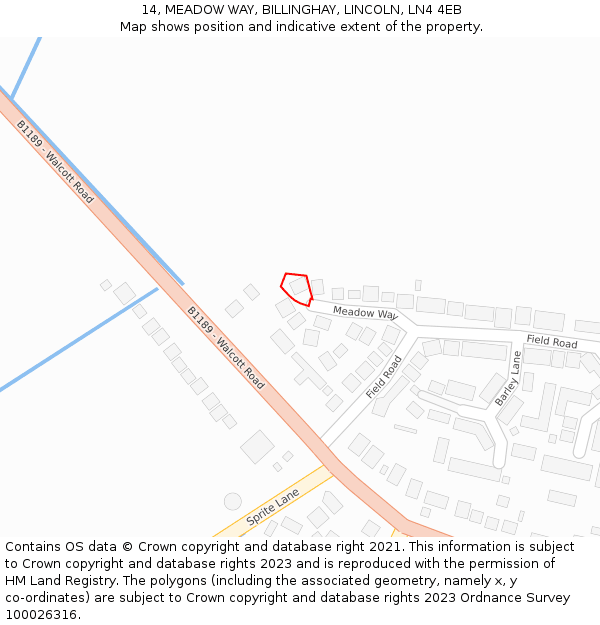 14, MEADOW WAY, BILLINGHAY, LINCOLN, LN4 4EB: Location map and indicative extent of plot