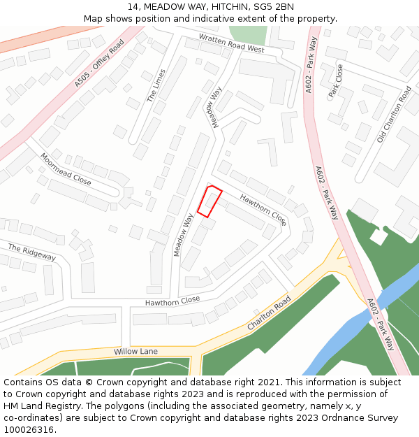 14, MEADOW WAY, HITCHIN, SG5 2BN: Location map and indicative extent of plot