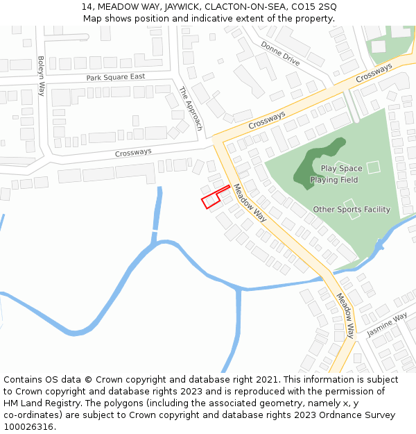 14, MEADOW WAY, JAYWICK, CLACTON-ON-SEA, CO15 2SQ: Location map and indicative extent of plot