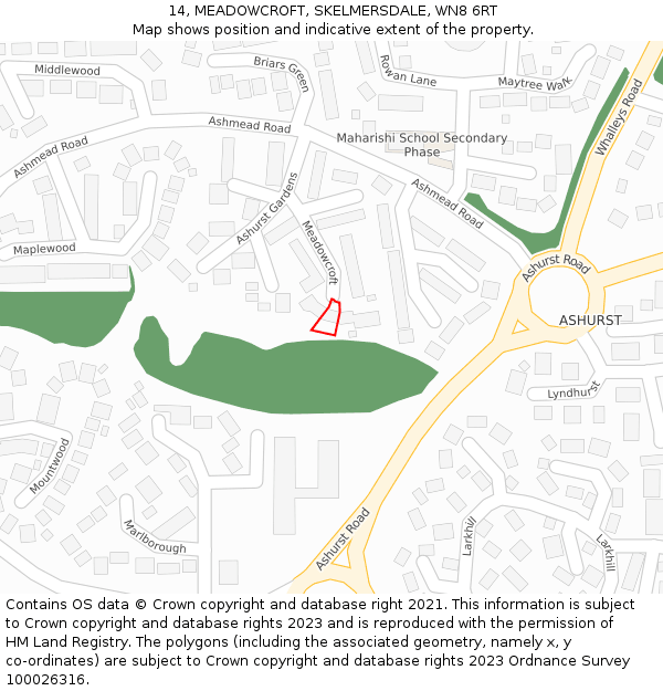 14, MEADOWCROFT, SKELMERSDALE, WN8 6RT: Location map and indicative extent of plot