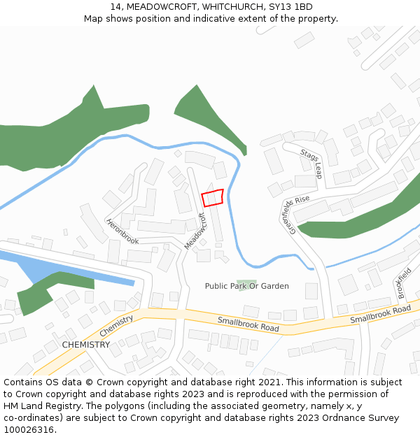 14, MEADOWCROFT, WHITCHURCH, SY13 1BD: Location map and indicative extent of plot