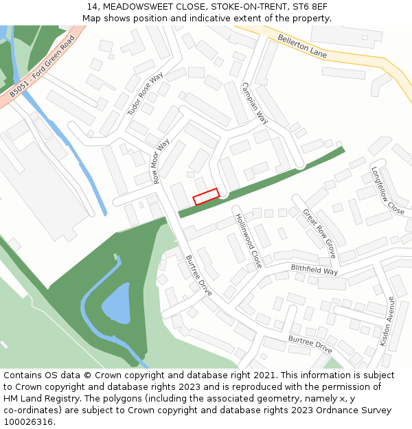 14, MEADOWSWEET CLOSE, STOKE-ON-TRENT, ST6 8EF: Location map and indicative extent of plot