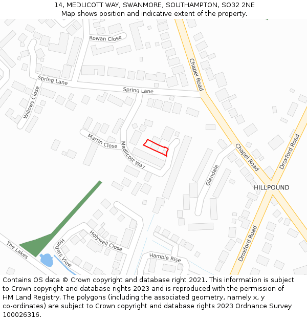 14, MEDLICOTT WAY, SWANMORE, SOUTHAMPTON, SO32 2NE: Location map and indicative extent of plot