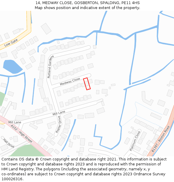 14, MEDWAY CLOSE, GOSBERTON, SPALDING, PE11 4HS: Location map and indicative extent of plot