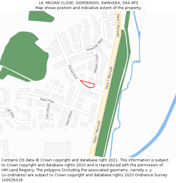 14, MEGAN CLOSE, GORSEINON, SWANSEA, SA4 4PS: Location map and indicative extent of plot