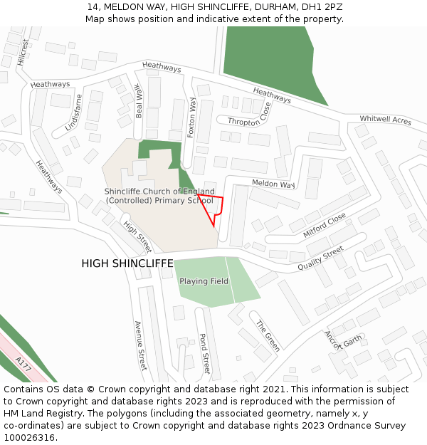 14, MELDON WAY, HIGH SHINCLIFFE, DURHAM, DH1 2PZ: Location map and indicative extent of plot