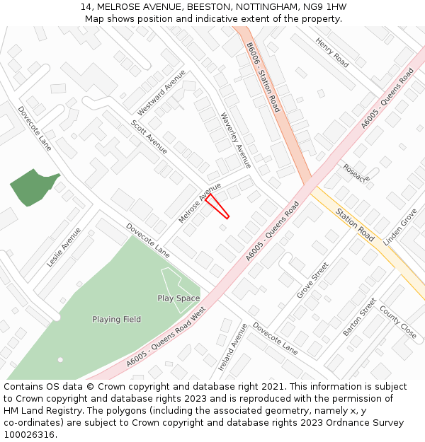 14, MELROSE AVENUE, BEESTON, NOTTINGHAM, NG9 1HW: Location map and indicative extent of plot