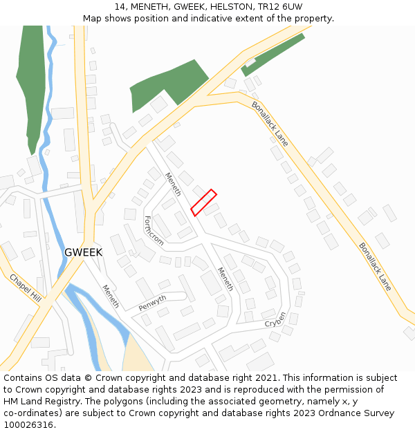 14, MENETH, GWEEK, HELSTON, TR12 6UW: Location map and indicative extent of plot