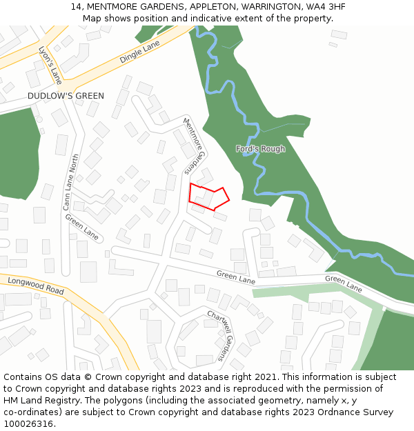 14, MENTMORE GARDENS, APPLETON, WARRINGTON, WA4 3HF: Location map and indicative extent of plot