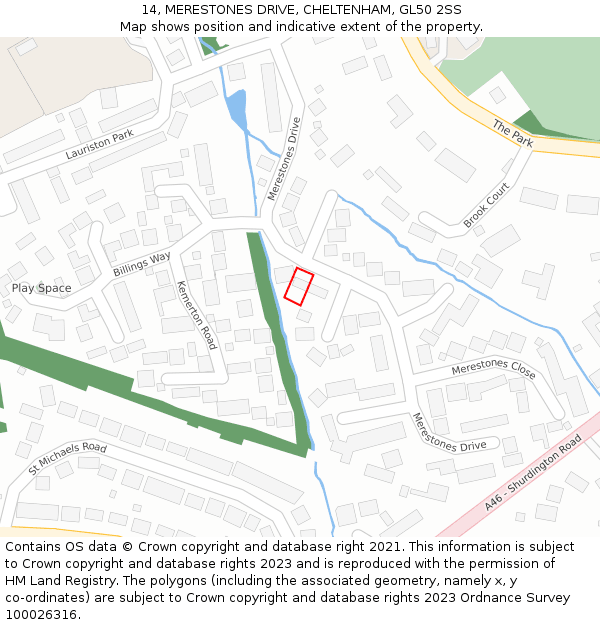 14, MERESTONES DRIVE, CHELTENHAM, GL50 2SS: Location map and indicative extent of plot