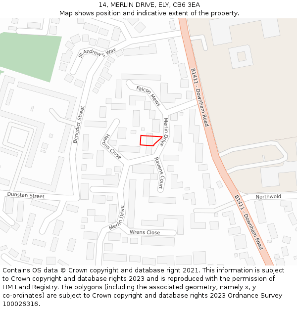 14, MERLIN DRIVE, ELY, CB6 3EA: Location map and indicative extent of plot