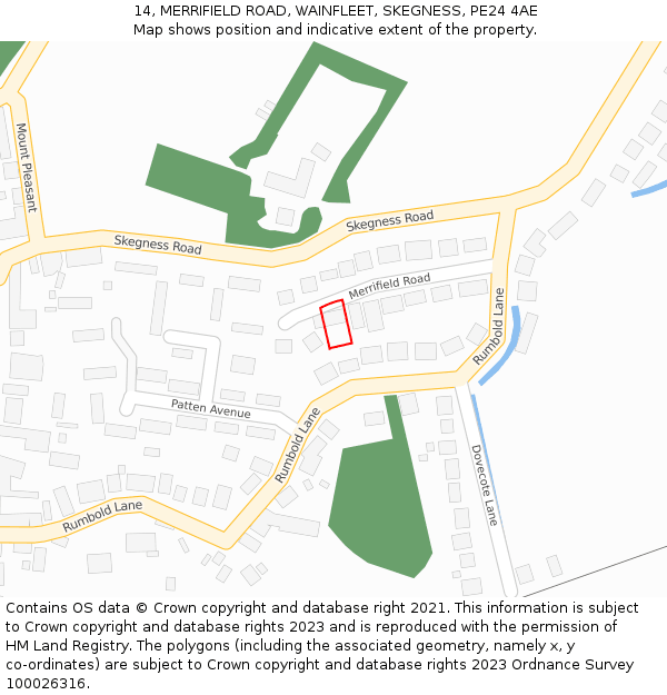 14, MERRIFIELD ROAD, WAINFLEET, SKEGNESS, PE24 4AE: Location map and indicative extent of plot