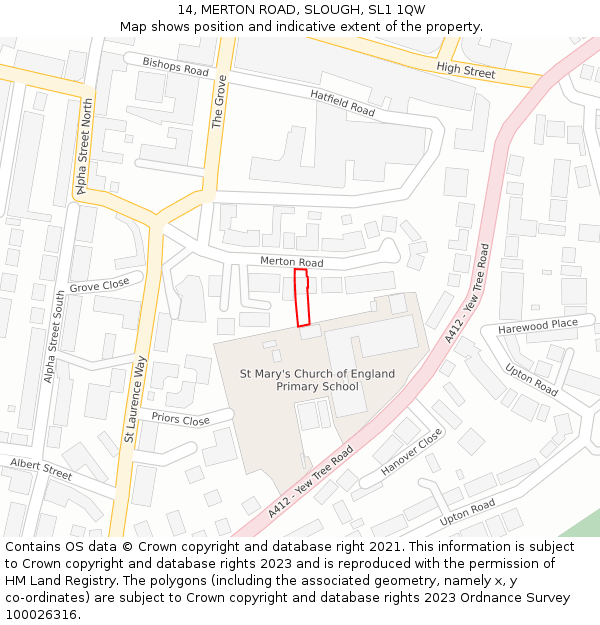 14, MERTON ROAD, SLOUGH, SL1 1QW: Location map and indicative extent of plot