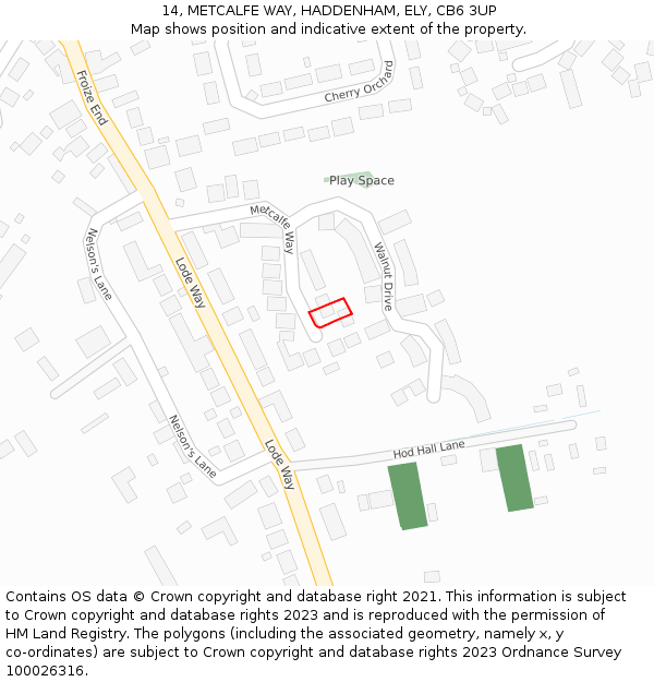 14, METCALFE WAY, HADDENHAM, ELY, CB6 3UP: Location map and indicative extent of plot