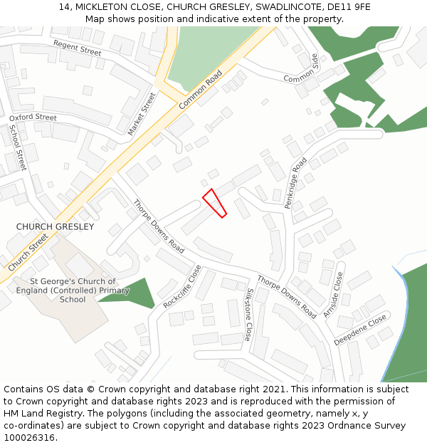 14, MICKLETON CLOSE, CHURCH GRESLEY, SWADLINCOTE, DE11 9FE: Location map and indicative extent of plot