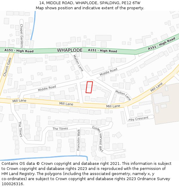 14, MIDDLE ROAD, WHAPLODE, SPALDING, PE12 6TW: Location map and indicative extent of plot