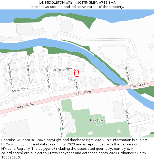 14, MIDDLETON WAY, KNOTTINGLEY, WF11 8HA: Location map and indicative extent of plot