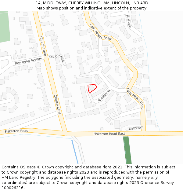 14, MIDDLEWAY, CHERRY WILLINGHAM, LINCOLN, LN3 4RD: Location map and indicative extent of plot