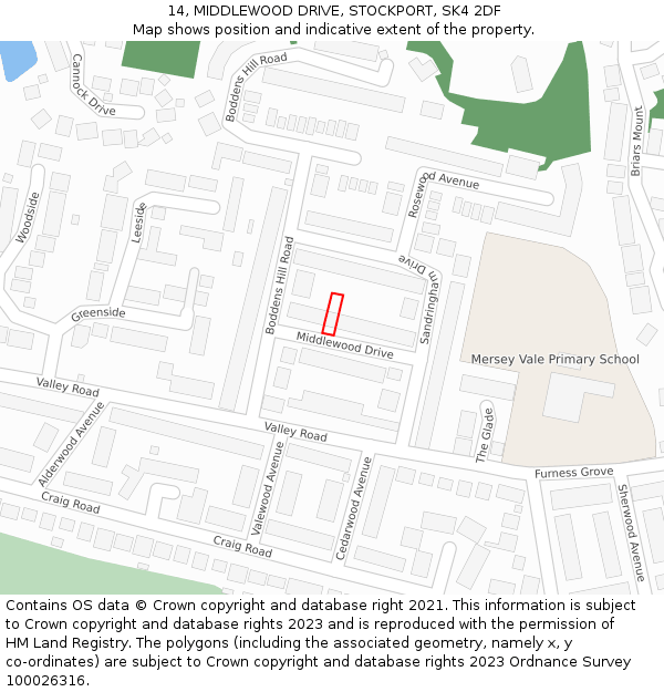 14, MIDDLEWOOD DRIVE, STOCKPORT, SK4 2DF: Location map and indicative extent of plot