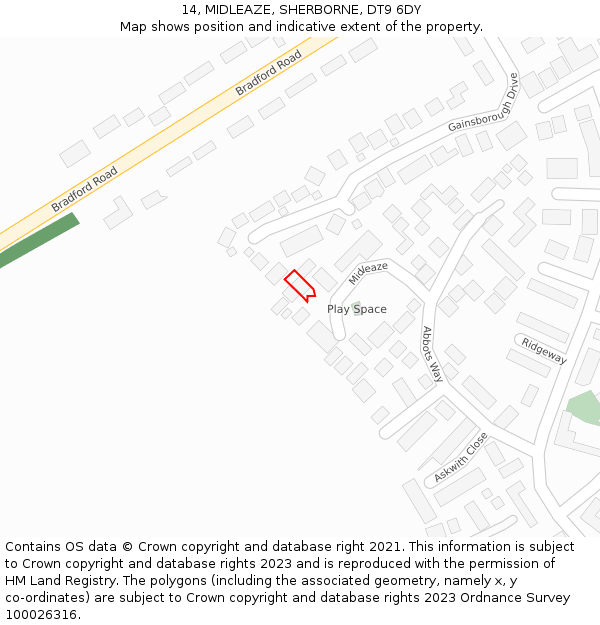 14, MIDLEAZE, SHERBORNE, DT9 6DY: Location map and indicative extent of plot