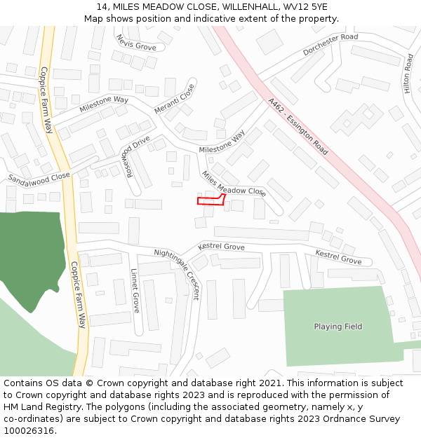 14, MILES MEADOW CLOSE, WILLENHALL, WV12 5YE: Location map and indicative extent of plot